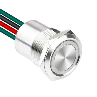 WD19D1-P2-E 19mm Düz Yaylı Işıklı Kablolu Metal Buton - Beyaz - 1