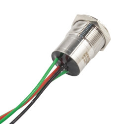 WD19D1-P2-E 19mm Düz Yaylı Işıklı Kablolu Metal Buton - Yeşil - 2