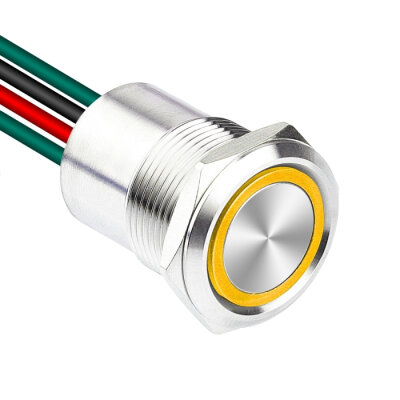 WD19D1-P2-E 19mm Flat Spring Illuminated Metal Button with Cable - Yellow - 1