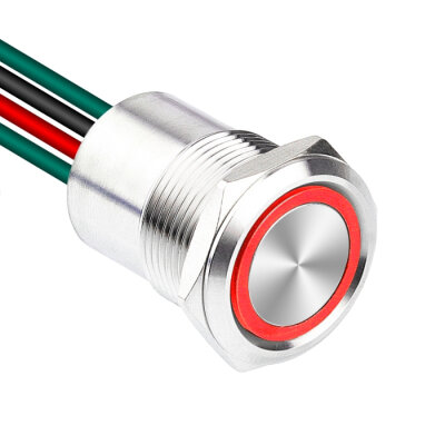 WD19D1-P2Z-E 19mm Düz Anahtarlı Işıklı Kablolu Metal Buton - Kırmızı - 1