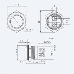 WD19H-G0 19mm Bulge Momentary Metal Button - 2