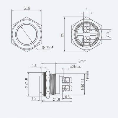 WD19H-G0 19mm Bulge Momentary Metal Button - 2