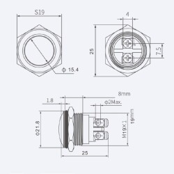 WD19H-Q0 19mm Bombeli Yaylı Metal Buton - 2