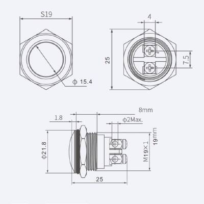 WD19H-Q0 19mm Bombeli Yaylı Metal Buton - 2