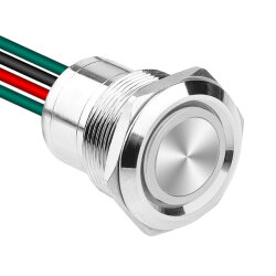 WD22D1-P2-E 22mm Düz Yaylı Işıklı Kablolu Metal Buton - Beyaz - 1