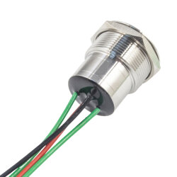 WD22D1-P2-EC 22mm Düz Yaylı Işıklı Power Kablolu Metal Buton - Yeşil - 2