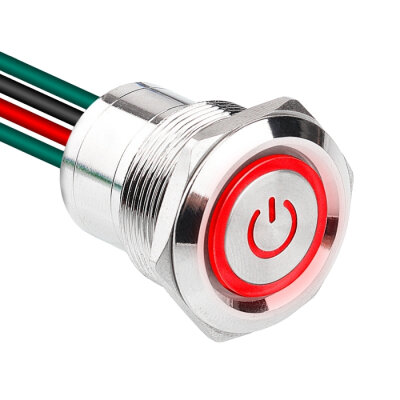 WD22D1-P2-EC 22mm Flat Spring Illuminated Metal Button with Power Cable - Red - 1