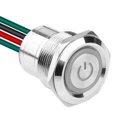 WD22D1-P2-EC 22mm Flat Spring Illuminated Metal Button with Power Cable - White - 1
