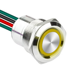 WD22D1-P2Z-E 22mm Düz Anahtarlı Işıklı Kablolu Metal Buton - Sarı