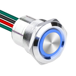 WD22D1-P2Z-E 22mm Straight Key Illuminated Metal Button with Cable - Blue