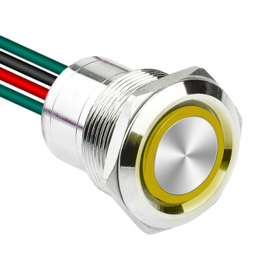 WD22D1-P2Z-E 22mm Straight Key Illuminated Metal Button with Cable - Yellow - 1