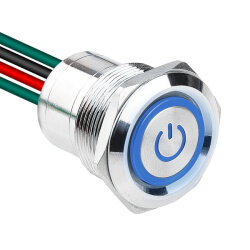WD22D1-P2Z-EC 22mm Düz Anahtarlı Işıklı Power Kablolu Metal Buton - Mavi