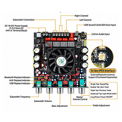 XY-AS21HPA 2x300W + 600W 2.1 Kanal Bluetooth Amfi Modülü - 3