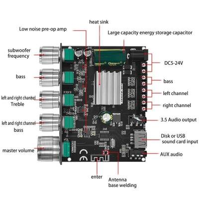 XY-S100L 2x50W + 100W Bluetooth 5.0 2.1 Channel Amplifier Module - 3