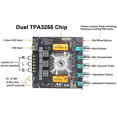 ZK-AS21 2x220W + 350W 2.1 Kanal Bluetooth Amfi Modülü - 2