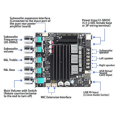 ZK-ST21 2x100W + 200W 2.1 Kanal Bluetooth Amfi Modülü - 2
