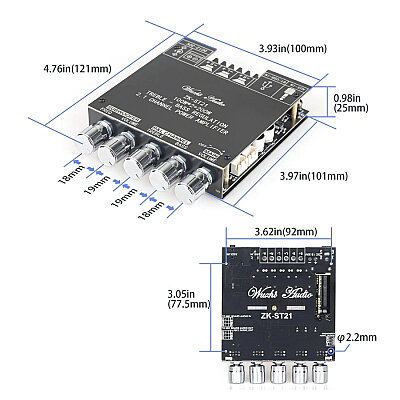 ZK-ST21 2x100W + 200W 2.1 Kanal Bluetooth Amfi Modülü - 3