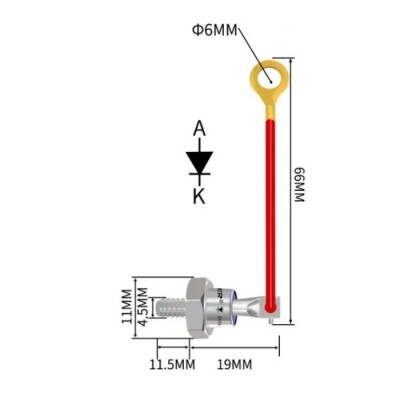 ZX25-12 25A 1200V Wired Copper Metal Screw Diode - Anode - 2