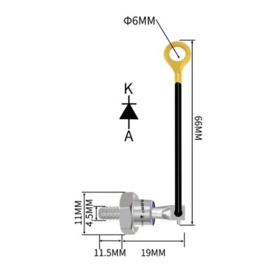 ZX25-12 25A 1200V Wired Metal Screw Diode - Cathode - 2