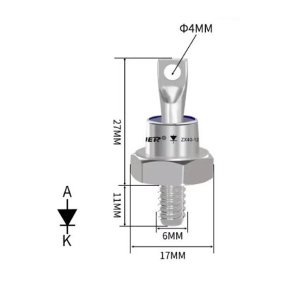 ZX40-12 40A 1200V Metal Screw Diode - Anode - 2