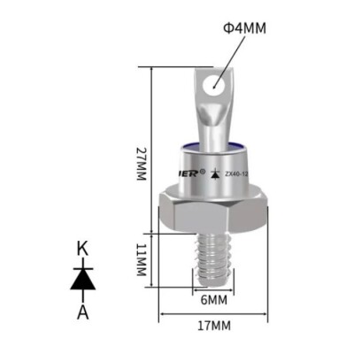 ZX40-12 40A 1200V Metal Screw Diode - Cathode - 2