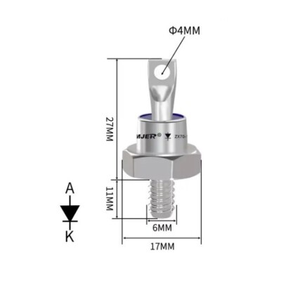 ZX70-12 70A 1200V Metal Screw Diode - Cathode - 2